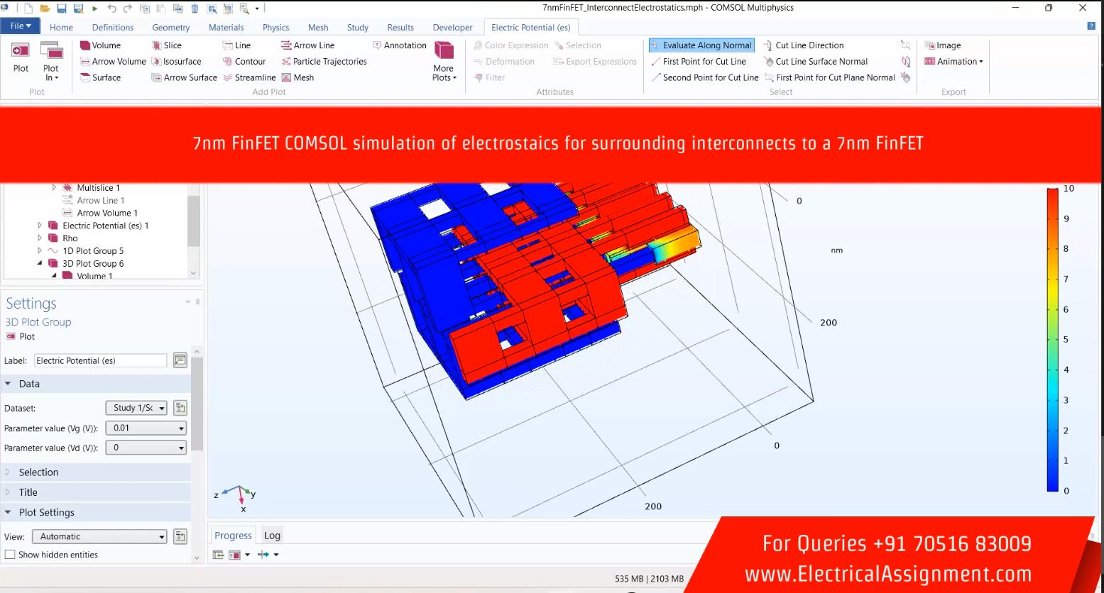 7nm FinFET COMSOL simulation of electrostaics for surrounding interconnects to a 7nm FinFET simulation output result 2 7nm FinFET COMSOL simulation of electrostaics for surrounding interconnects to a 7nm FinFET simulation output result 2