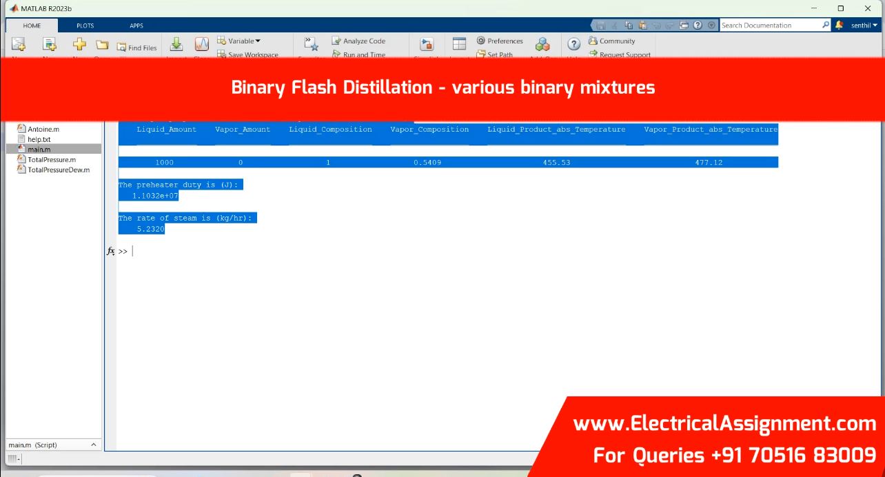 Binary Flash Distillation - various binary mixtures simulation output result 2 Binary Flash Distillation - various binary mixtures simulation output result 2