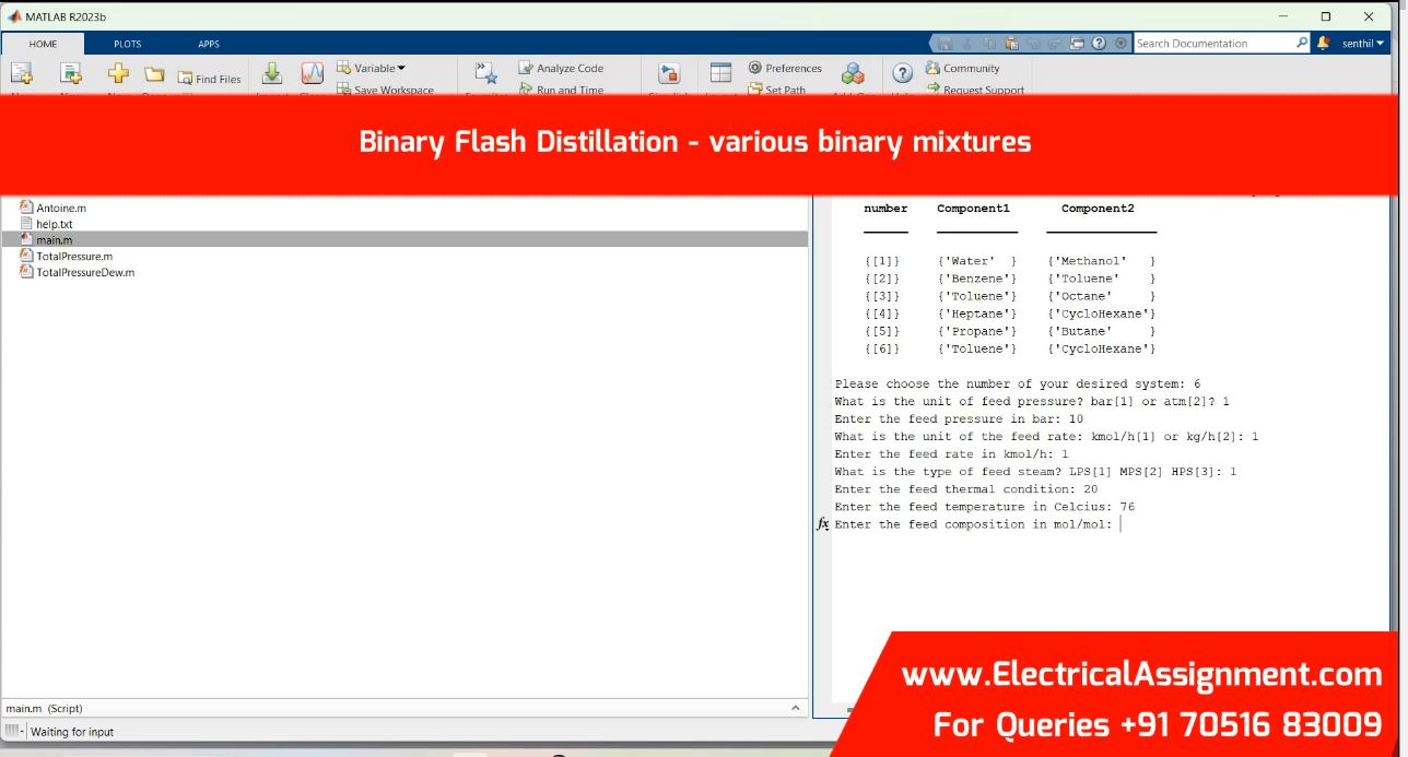 Binary Flash Distillation - various binary mixtures simulation output result 3 Binary Flash Distillation - various binary mixtures simulation output result 3