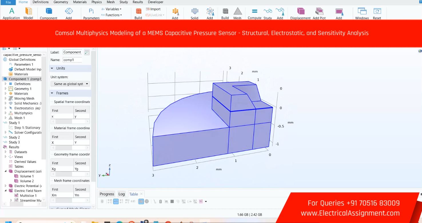 Comsol Multiphysics Modeling of a MEMS Capacitive Pressure Sensor - Structural, Electrostatic, and Sensitivity Analysis simulation output result 2 Comsol Multiphysics Modeling of a MEMS Capacitive Pressure Sensor - Structural, Electrostatic, and Sensitivity Analysis simulation output result 2