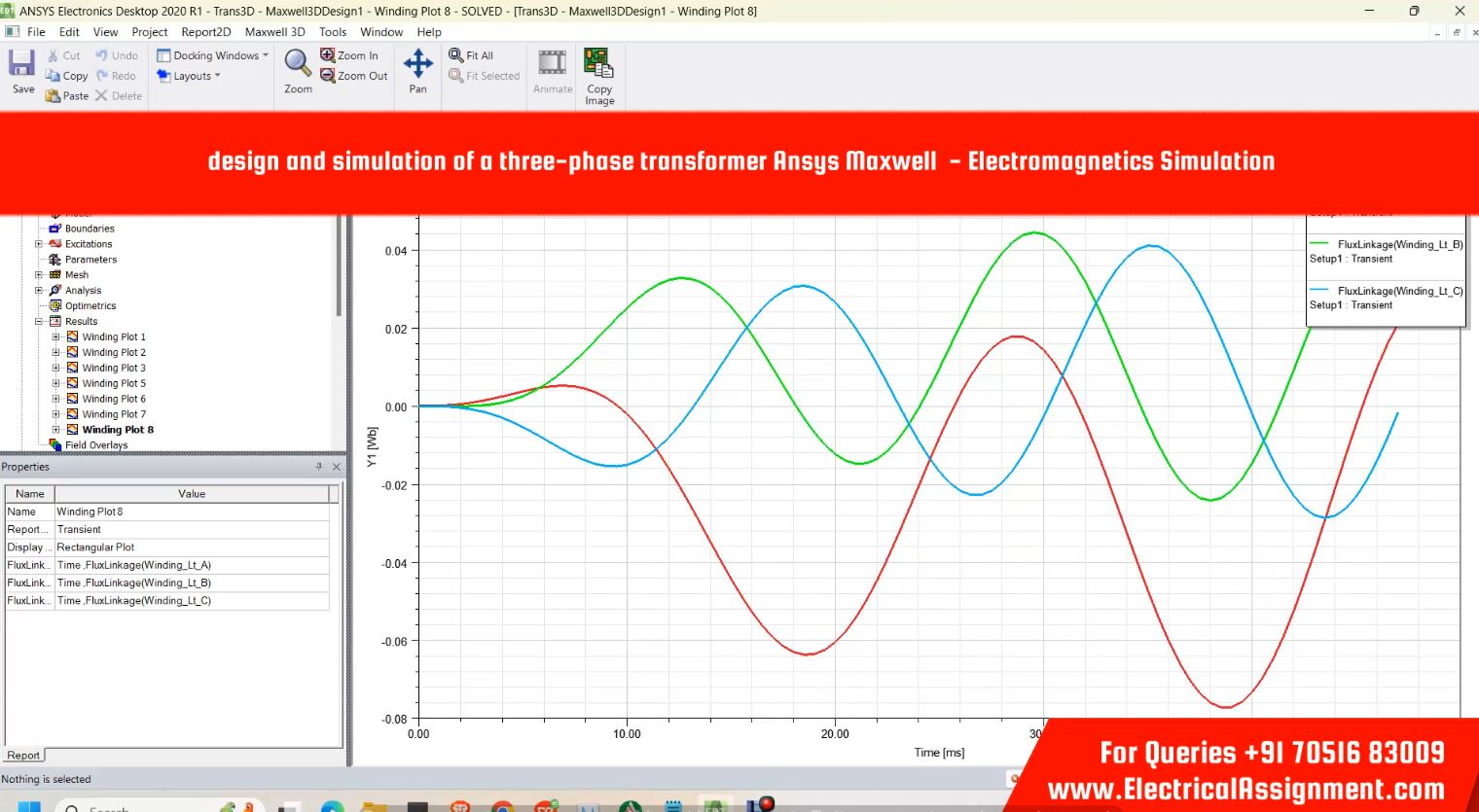 design and simulation of a three-phase transformer Ansys Maxwell - Electromagnetics Simulation simulation output result 1 design and simulation of a three-phase transformer Ansys Maxwell - Electromagnetics Simulation simulation output result 1