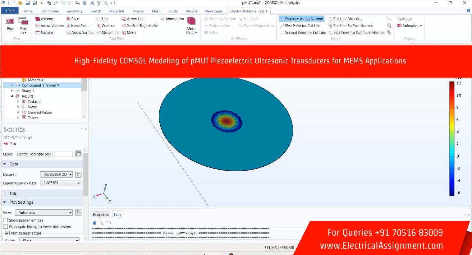High-Fidelity COMSOL Modeling of pMUT Piezoelectric Ultrasonic Transducers for MEMS Applications simulation output result 4 High-Fidelity COMSOL Modeling of pMUT Piezoelectric Ultrasonic Transducers for MEMS Applications simulation output result 4
