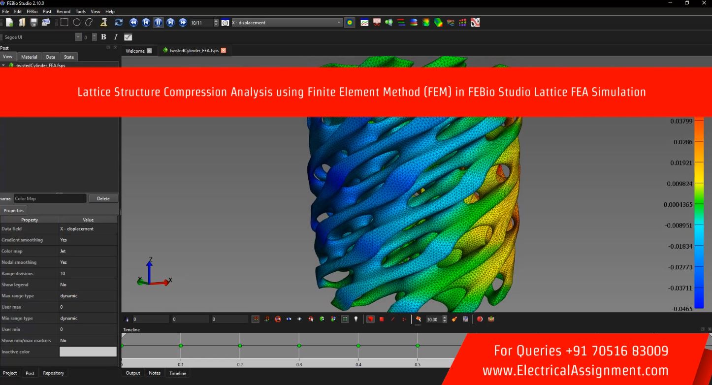 Lattice Structure Compression Analysis using Finite Element Method (FEM) in FEBio Studio Lattice FEA Simulation simulation output result 1 Lattice Structure Compression Analysis using Finite Element Method (FEM) in FEBio Studio Lattice FEA Simulation simulation output result 1