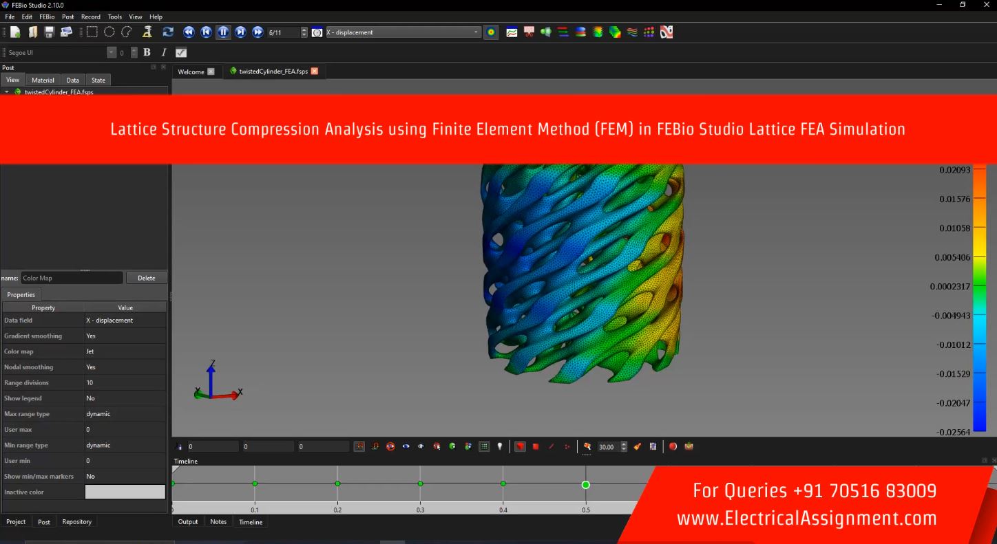 Lattice Structure Compression Analysis using Finite Element Method (FEM) in FEBio Studio Lattice FEA Simulation simulation output result 3 Lattice Structure Compression Analysis using Finite Element Method (FEM) in FEBio Studio Lattice FEA Simulation simulation output result 3
