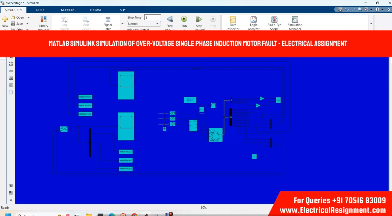 MATLAB SIMULATION OF UNDER-VOLTAGE INDUCTION MOTOR FAULT simulation output result 6 MATLAB SIMULATION OF UNDER-VOLTAGE INDUCTION MOTOR FAULT simulation output result 6