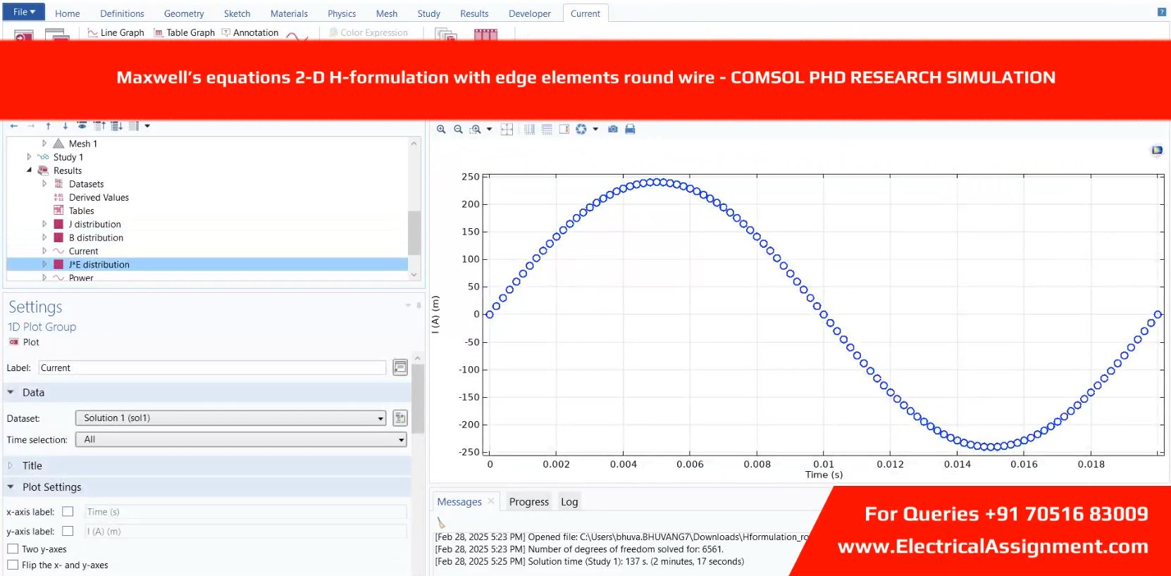 Maxwell’s equations 2-D H-formulation with edge elements round wire - COMSOL PHD RESEARCH SIMULATION simulation output result 1 Maxwell’s equations 2-D H-formulation with edge elements round wire - COMSOL PHD RESEARCH SIMULATION simulation output result 1