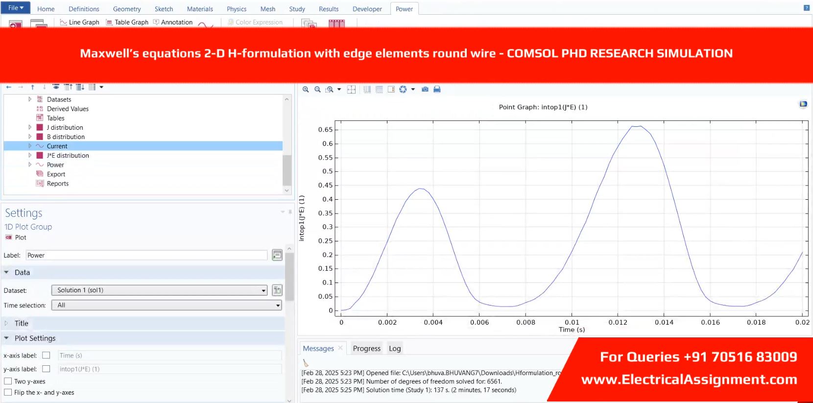 Maxwell’s equations 2-D H-formulation with edge elements round wire - COMSOL PHD RESEARCH SIMULATION simulation output result 3 Maxwell’s equations 2-D H-formulation with edge elements round wire - COMSOL PHD RESEARCH SIMULATION simulation output result 3