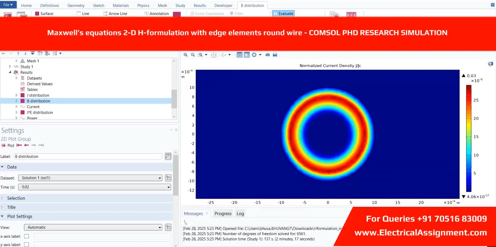 Maxwell’s equations 2-D H-formulation with edge elements round wire - COMSOL PHD RESEARCH SIMULATION simulation output result 4 Maxwell’s equations 2-D H-formulation with edge elements round wire - COMSOL PHD RESEARCH SIMULATION simulation output result 4