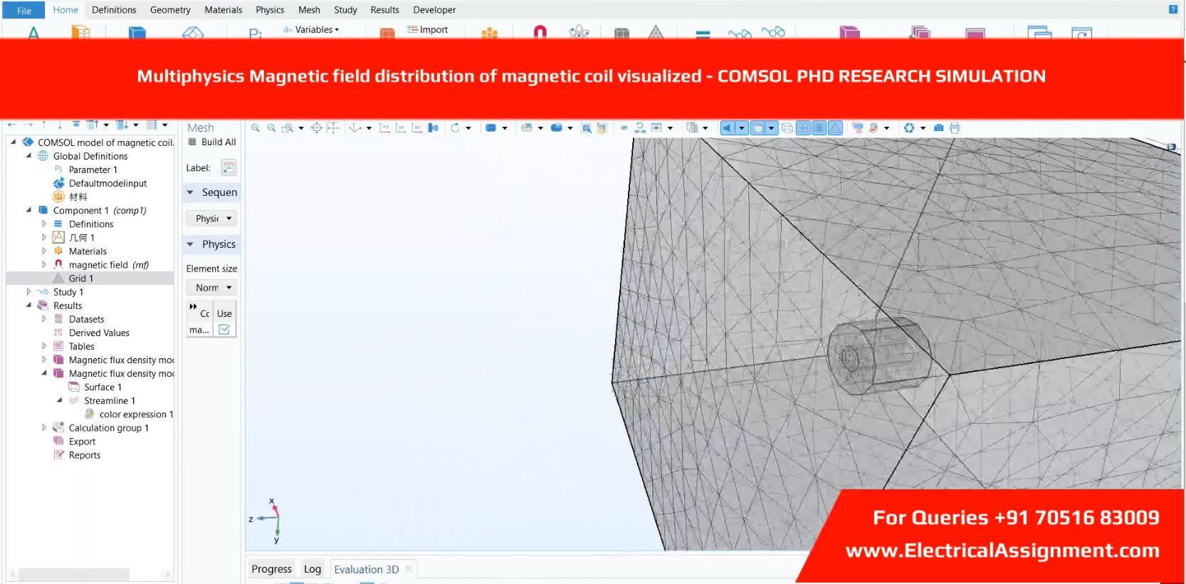 Multiphysics Magnetic field distribution of magnetic coil visualized - COMSOL PHD RESEARCH SIMULATION simulation output result 4 Multiphysics Magnetic field distribution of magnetic coil visualized - COMSOL PHD RESEARCH SIMULATION simulation output result 4