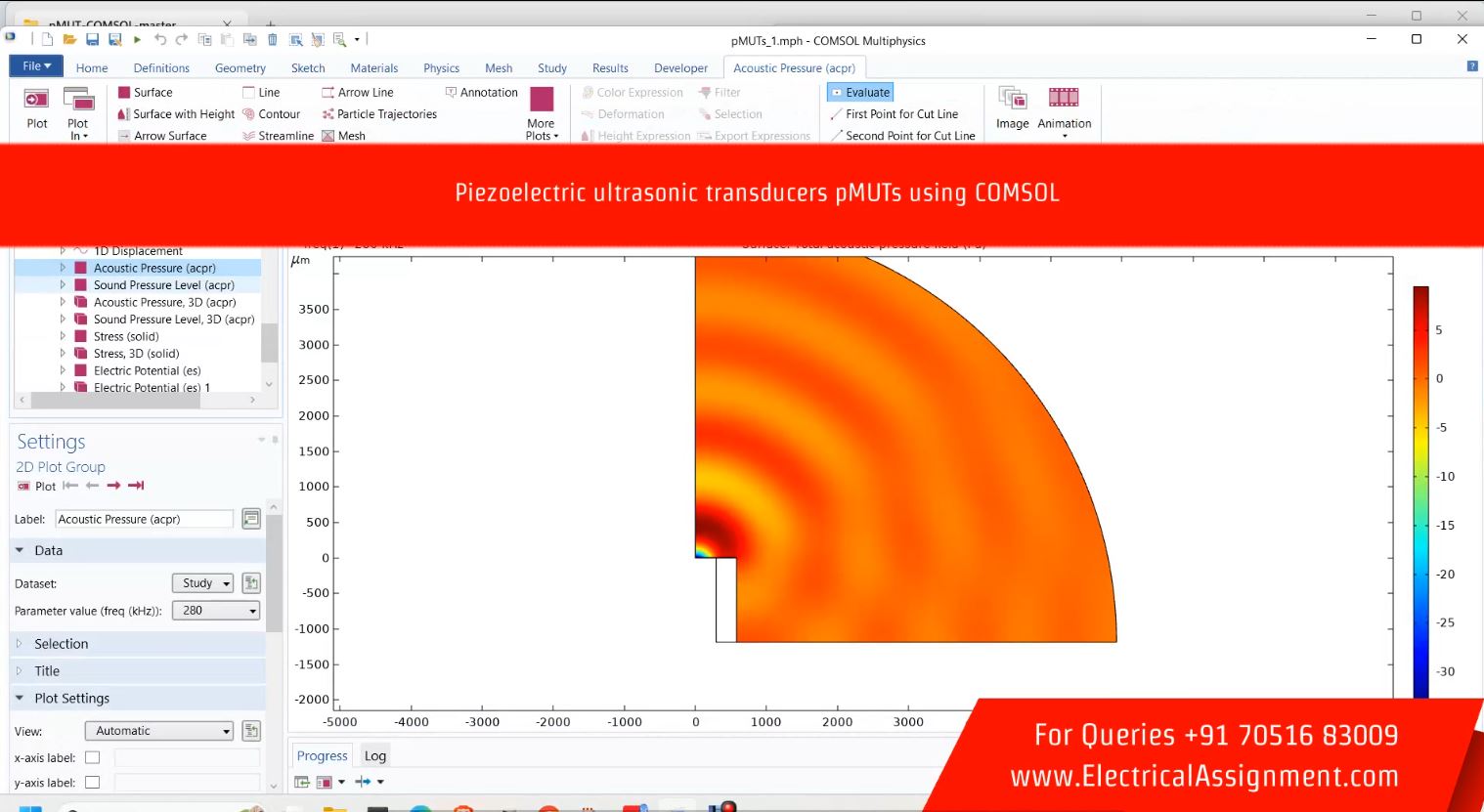 Piezoelectric ultrasonic transducers pMUTs using COMSOL simulation output result 2 Piezoelectric ultrasonic transducers pMUTs using COMSOL simulation output result 2