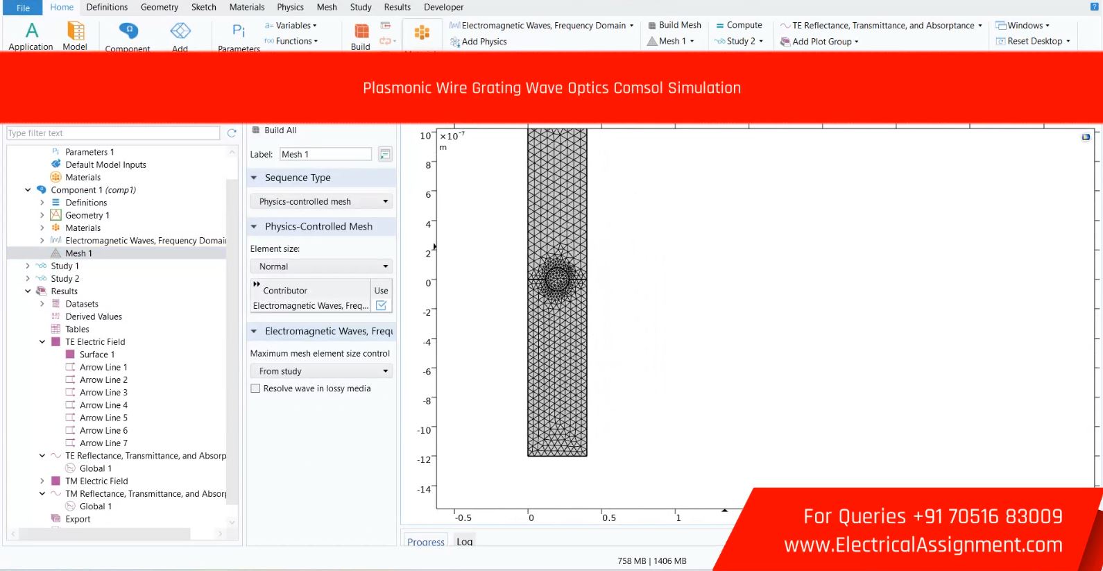 Plasmonic Wire Grating Wave Optics Comsol Simulation simulation output result 1 Plasmonic Wire Grating Wave Optics Comsol Simulation simulation output result 1