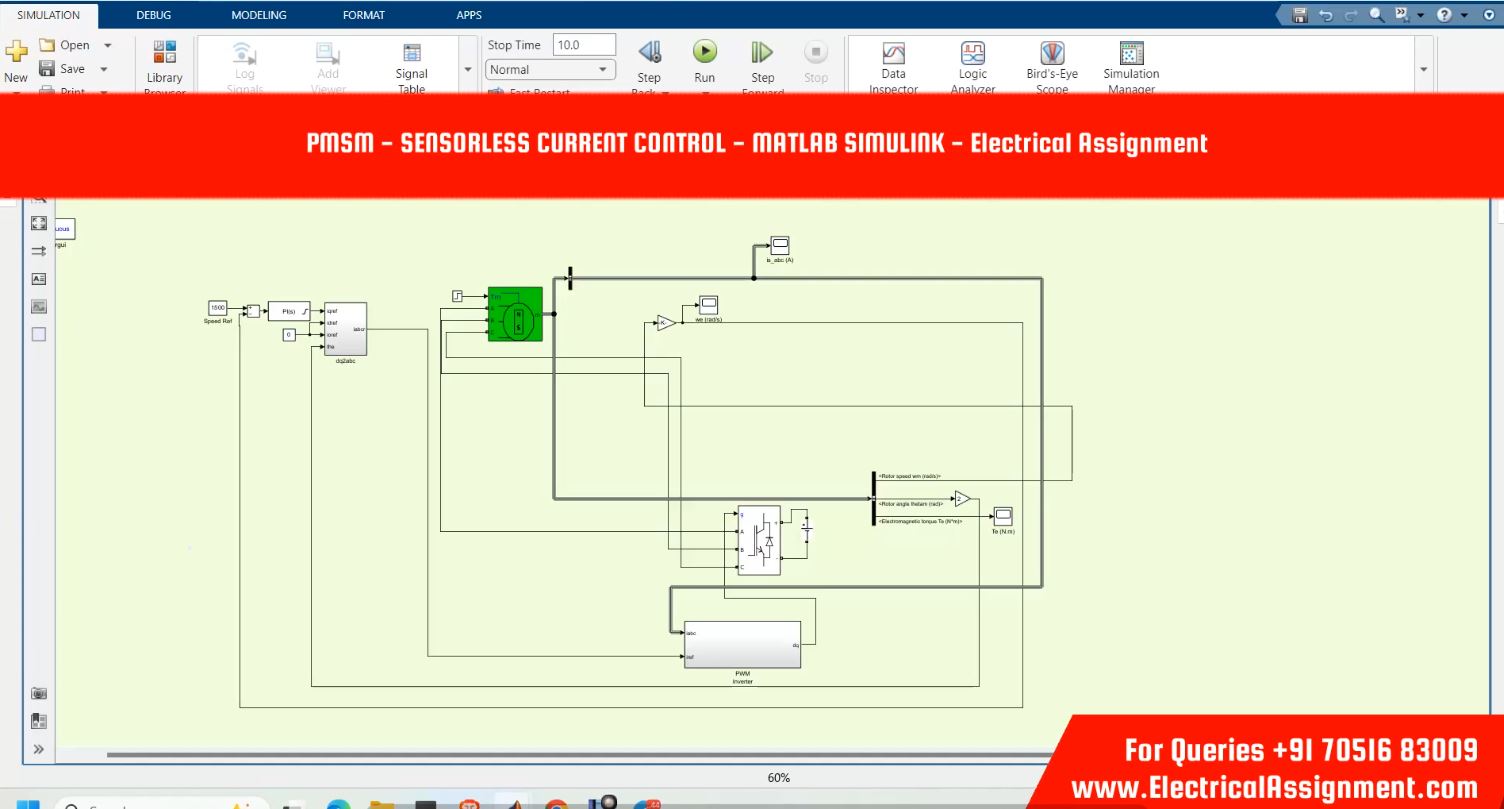 PMSM - SENSORLESS CURRENT CONTROL - MATLAB SIMULINK simulation output result 1 PMSM - SENSORLESS CURRENT CONTROL - MATLAB SIMULINK simulation output result 1