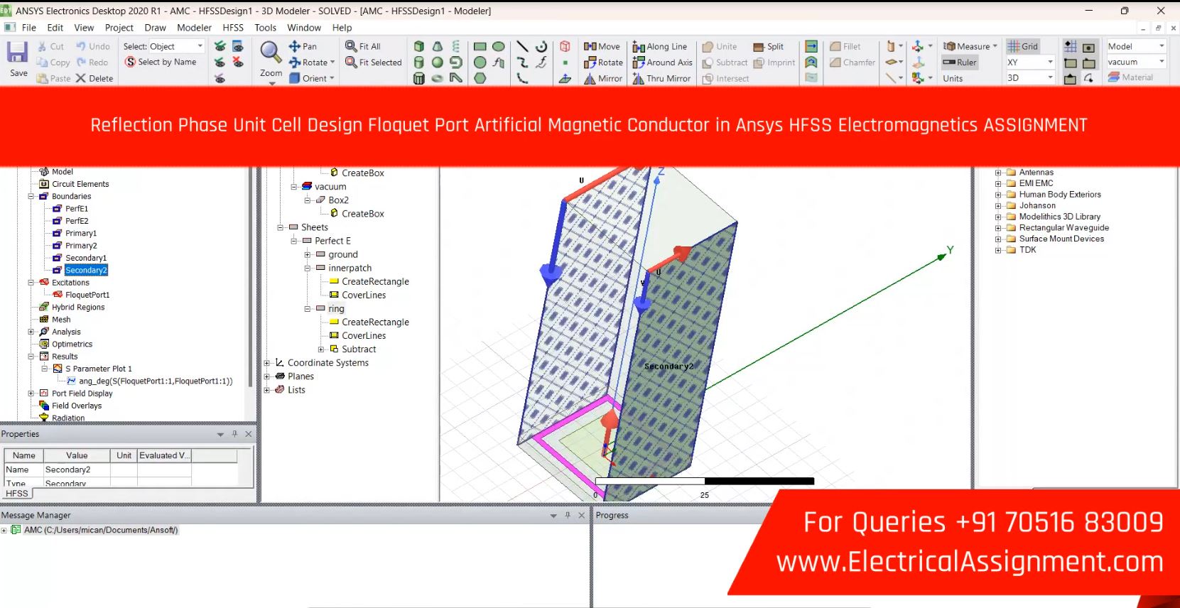 Reflection Phase Unit Cell Design Floquet Port Artificial Magnetic Conductor in Ansys HFSS Electromagnetics ASSIGNMENT simulation output result 2 Reflection Phase Unit Cell Design Floquet Port Artificial Magnetic Conductor in Ansys HFSS Electromagnetics ASSIGNMENT simulation output result 2