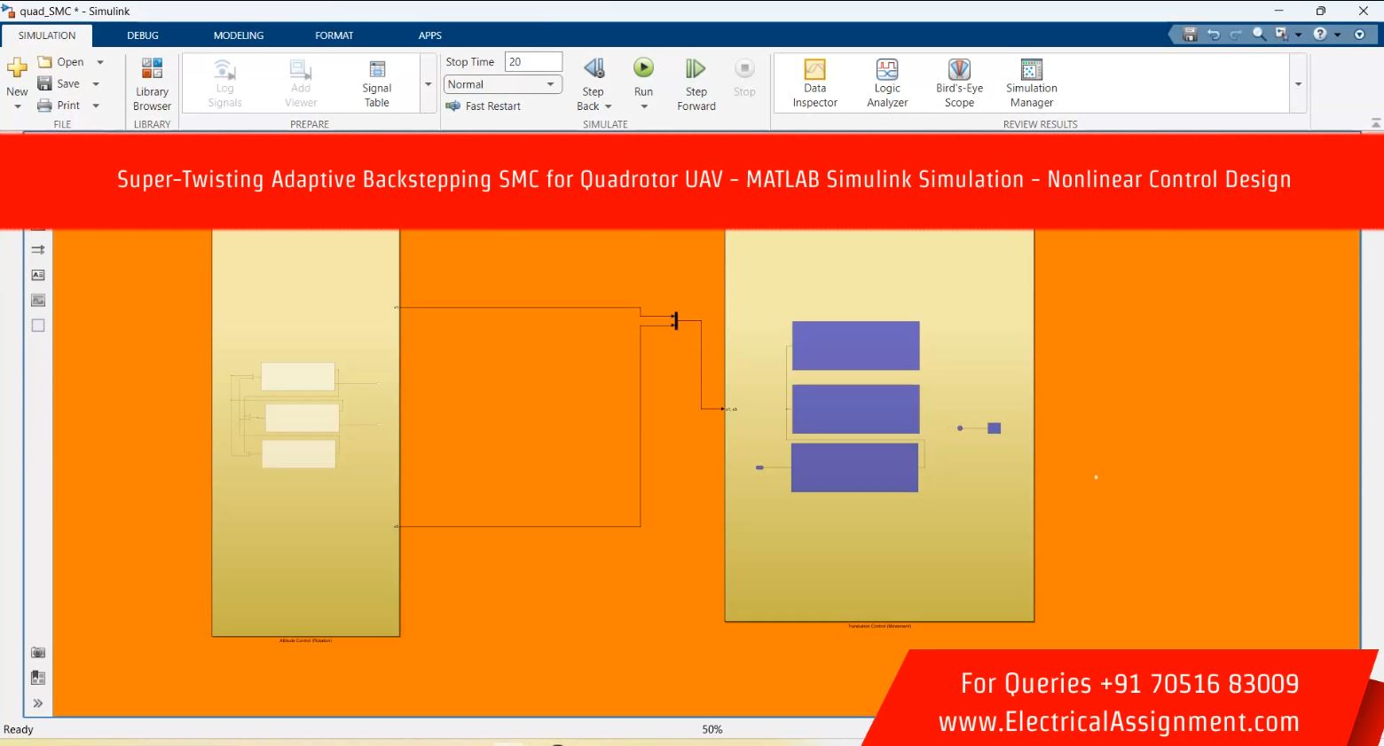 Super-Twisting Adaptive Backstepping SMC for Quadrotor UAV - MATLAB Simulink Simulation - Nonlinear Control Design simulation output result 2 Super-Twisting Adaptive Backstepping SMC for Quadrotor UAV - MATLAB Simulink Simulation - Nonlinear Control Design simulation output result 2