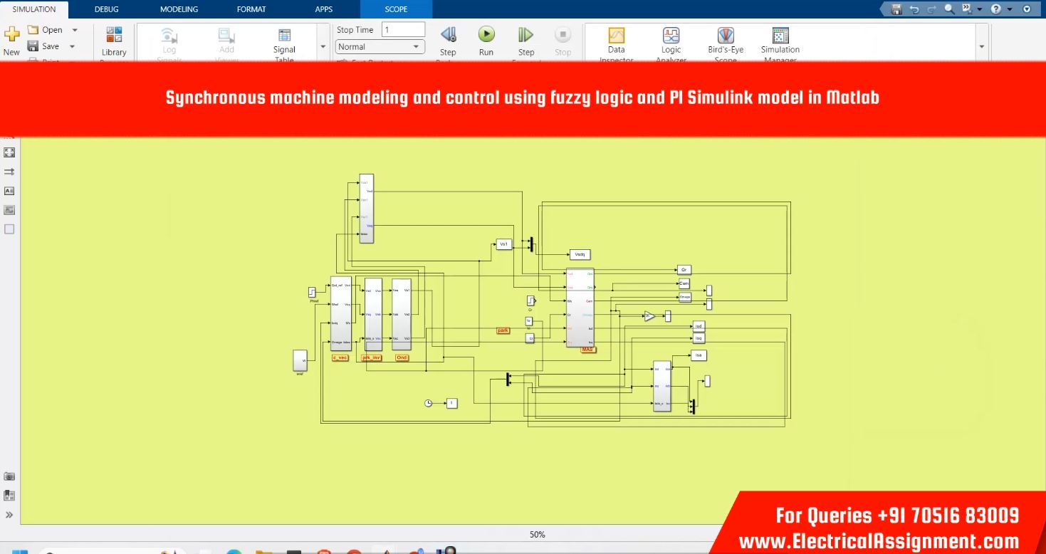 Synchronous machine modeling and control using fuzzy logic and PI Simulink model in Matlab simulation output result 2 Synchronous machine modeling and control using fuzzy logic and PI Simulink model in Matlab simulation output result 2