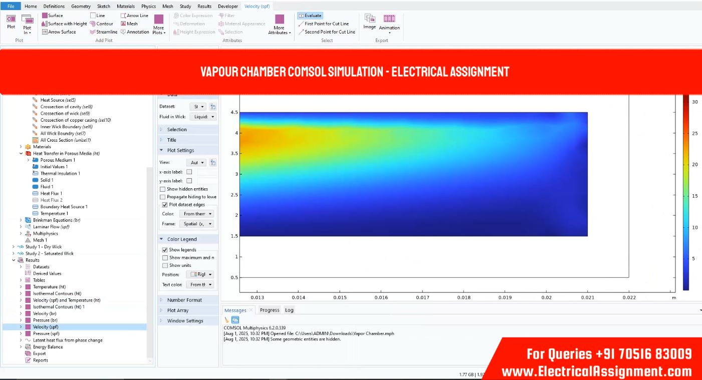 VAPOUR CHAMBER COMSOL SIMULATION simulation output result 2 VAPOUR CHAMBER COMSOL SIMULATION simulation output result 2