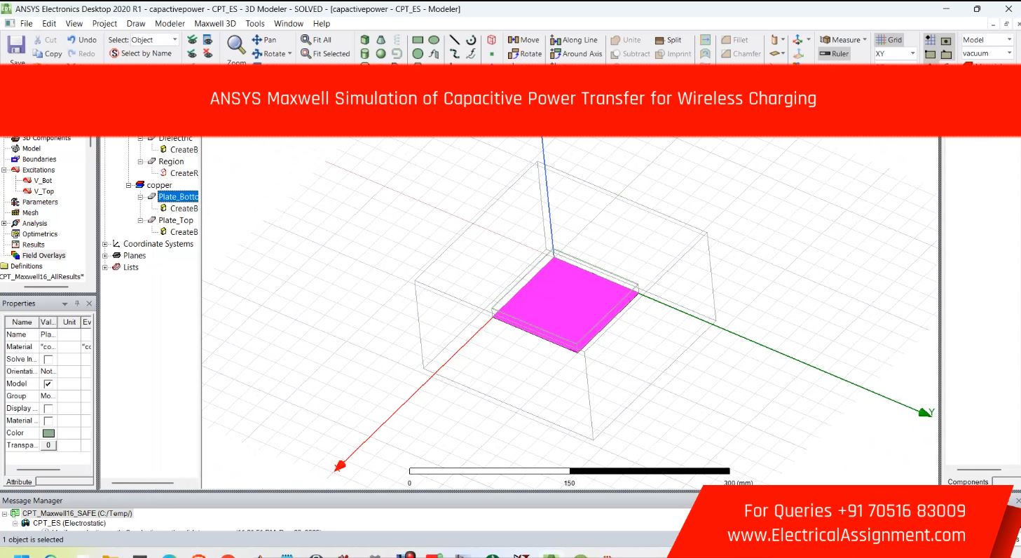 ANSYS Maxwell Simulation of Capacitive Power Transfer for Wireless Charging simulation project image