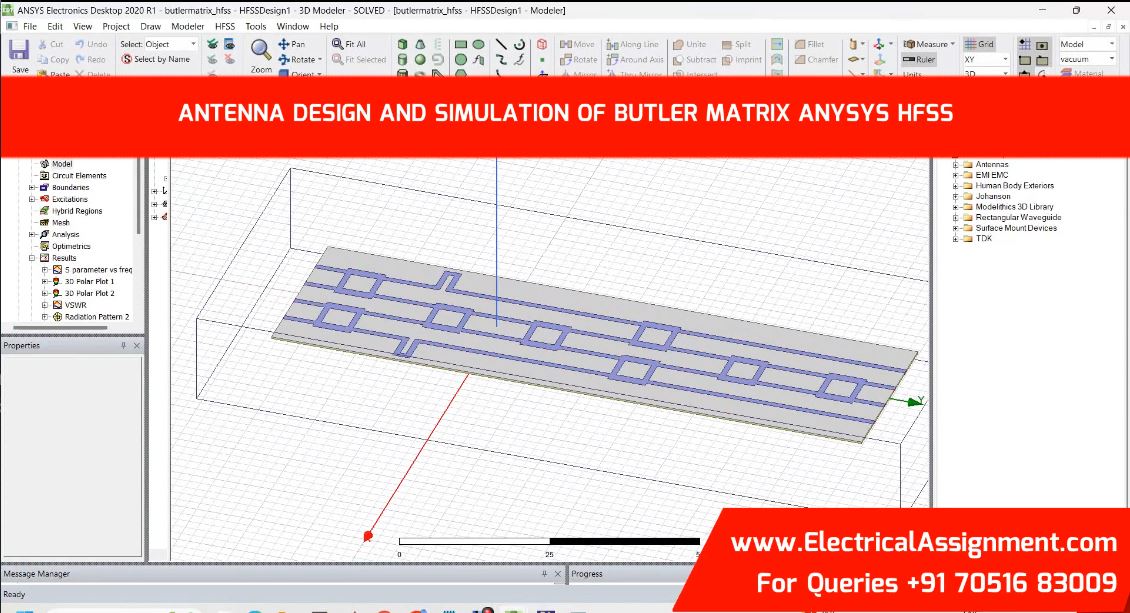 Antenna Design And Simulation Of Butler Matrix Anysys HFSS — simulation output associated with Gain, directivity and surface-current distribution