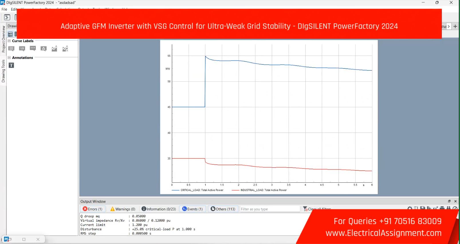Adaptive GFM Inverter with VSG Control for Ultra-Weak Grid Stability - DIgSILENT PowerFactory 2024 simulation project image