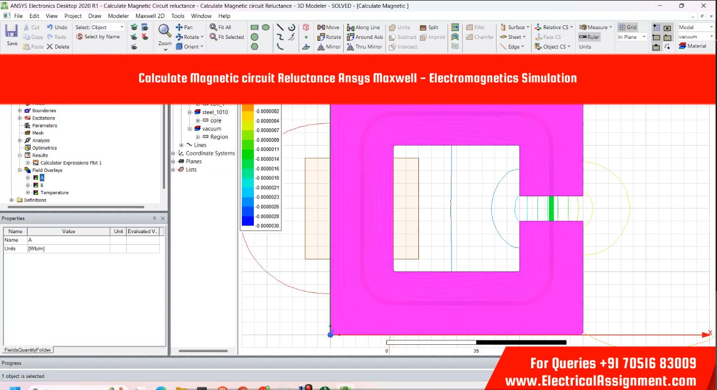Calculate Magnetic circuit Reluctance ANSYS Maxwell - Electromagnetics Simulation simulation project image