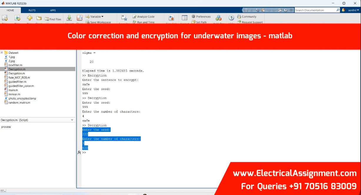 Color correction and encryption for underwater images - matlab simulation project image