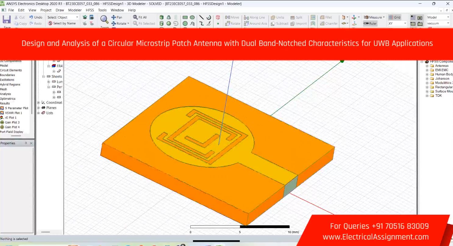 Design and Analysis of a Circular Microstrip Patch Antenna with Dual Band-Notched Characteristics for UWB Applications simulation project image