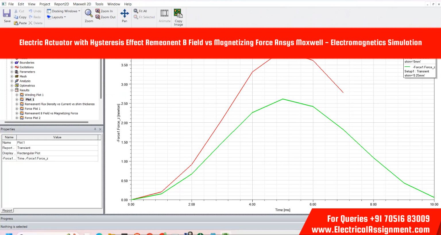 Electric Actuator with Hysteresis Effect Remeanent B Field vs Magnetizing Force ANSYS Maxwell - Electromagnetics Simulation simulation project image