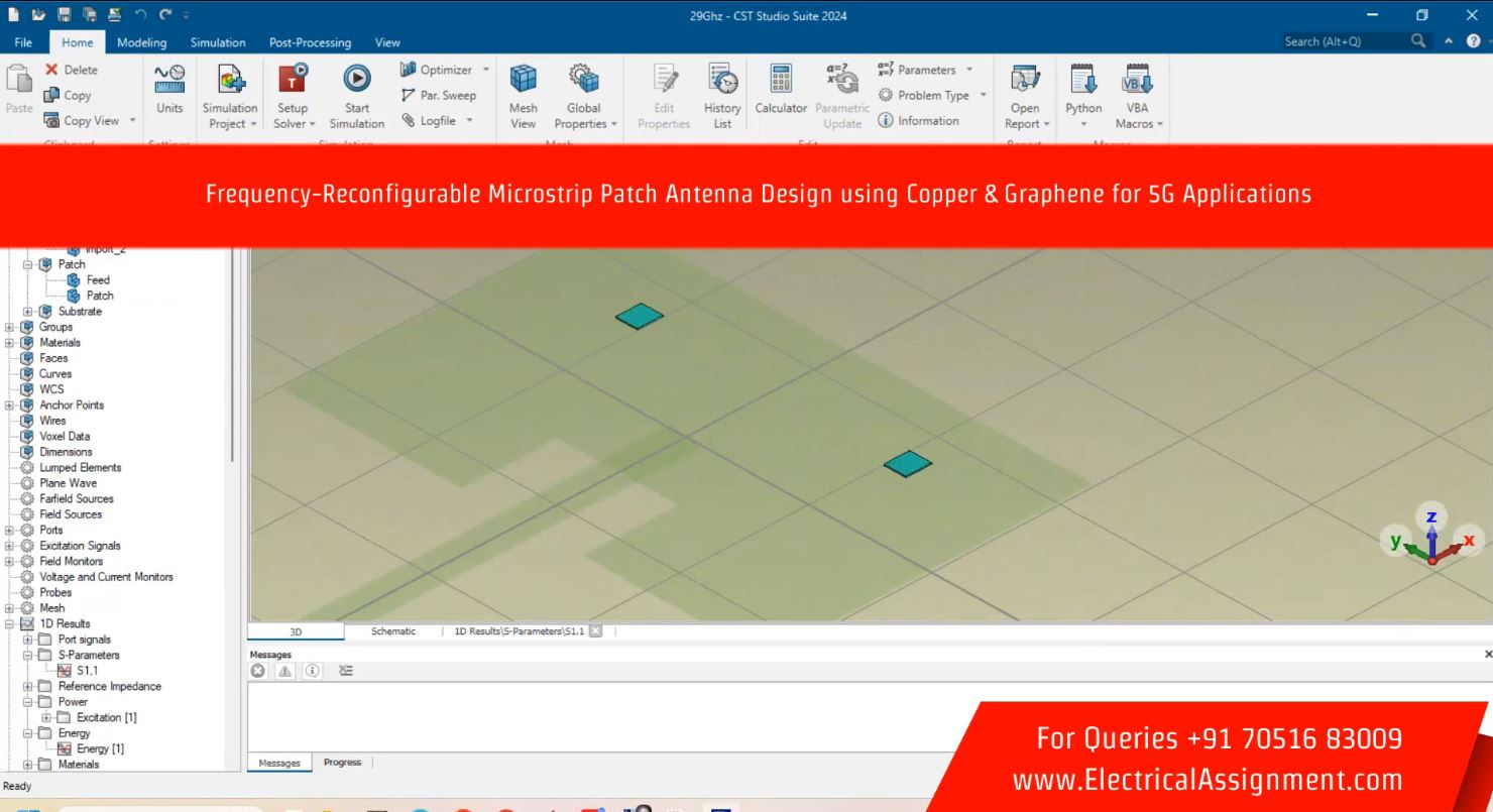 Frequency-Reconfigurable Microstrip Patch Antenna Design using Copper & Graphene for 5G Applications simulation project image