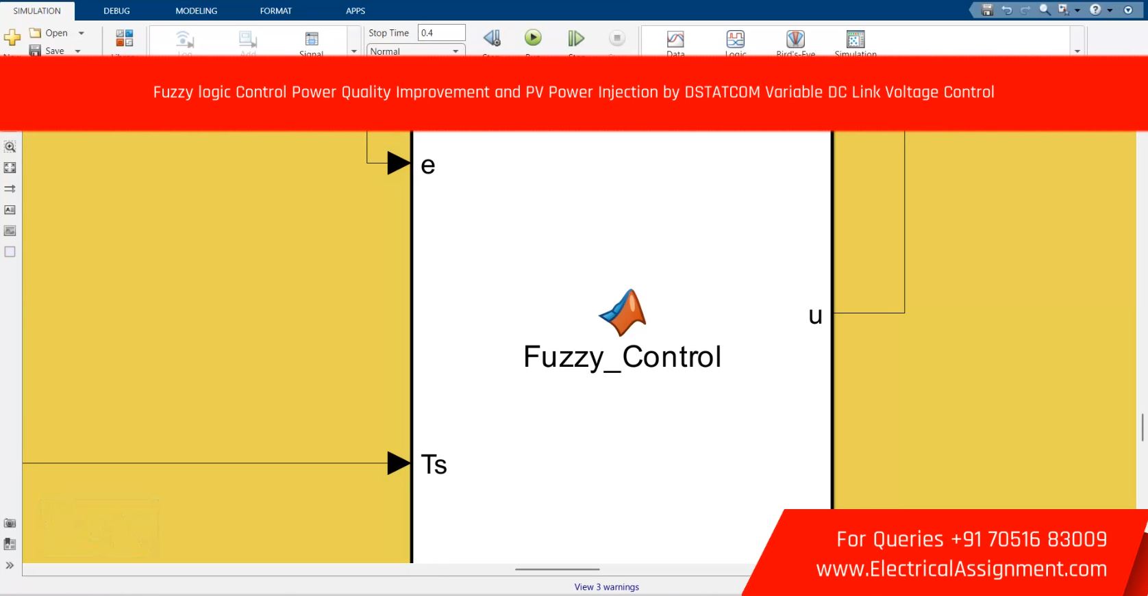 Fuzzy logic Control Power Quality Improvement and PV Power Injection by DSTATCOM Variable DC Link Voltage Control simulation project image