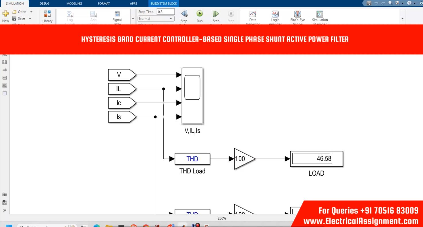 Hysteresis Band Current Controller-Based Single Phase Shunt Active Power Filter simulation project image