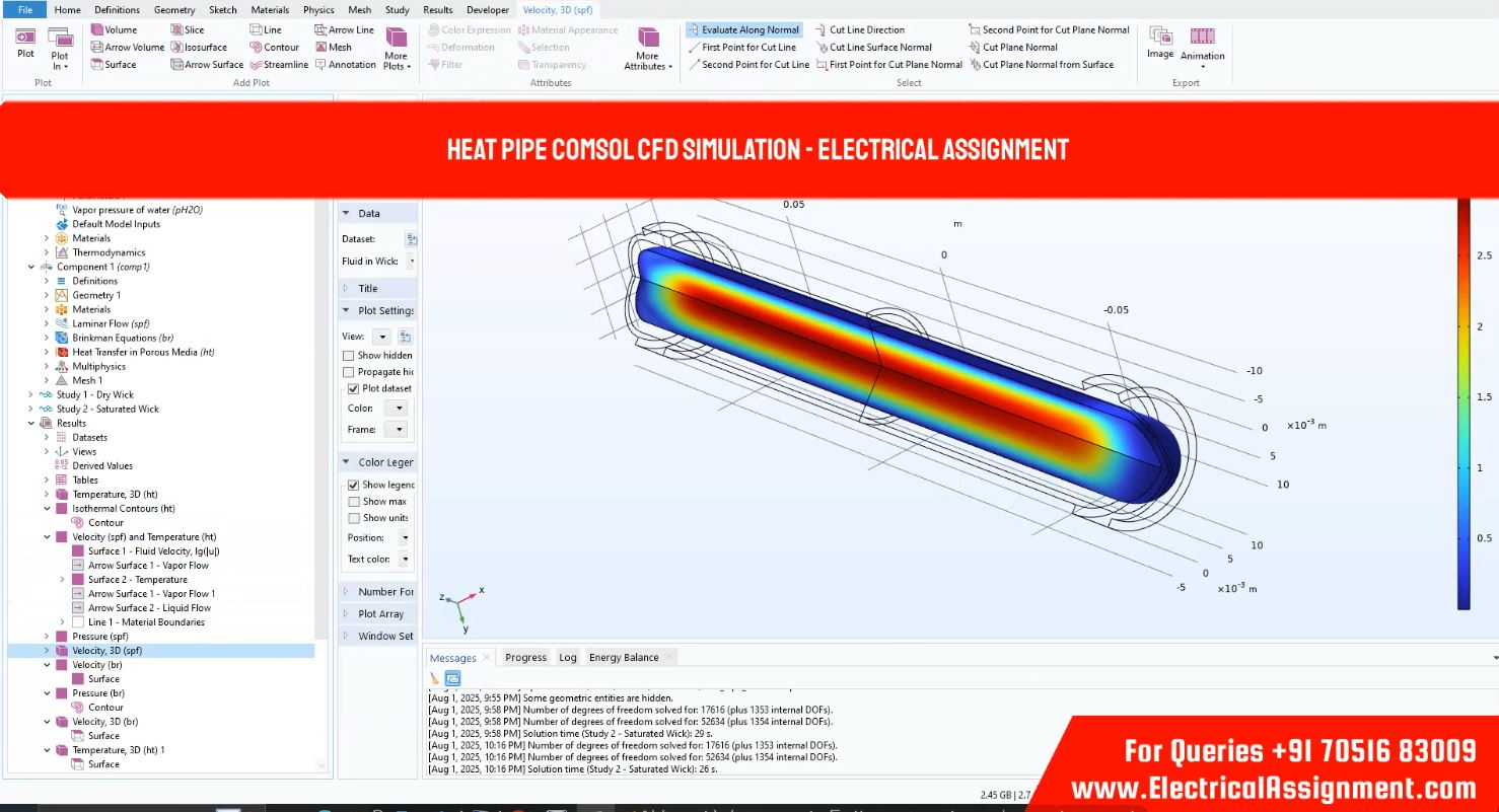 Heat pipe COMSOL CFD simulation - simulation project image