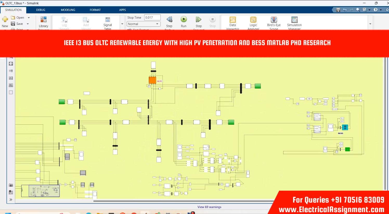 IEEE 13 Bus Oltc Renewable Energy With High PV Penetration And BESS MATLAB Phd Research simulation project image