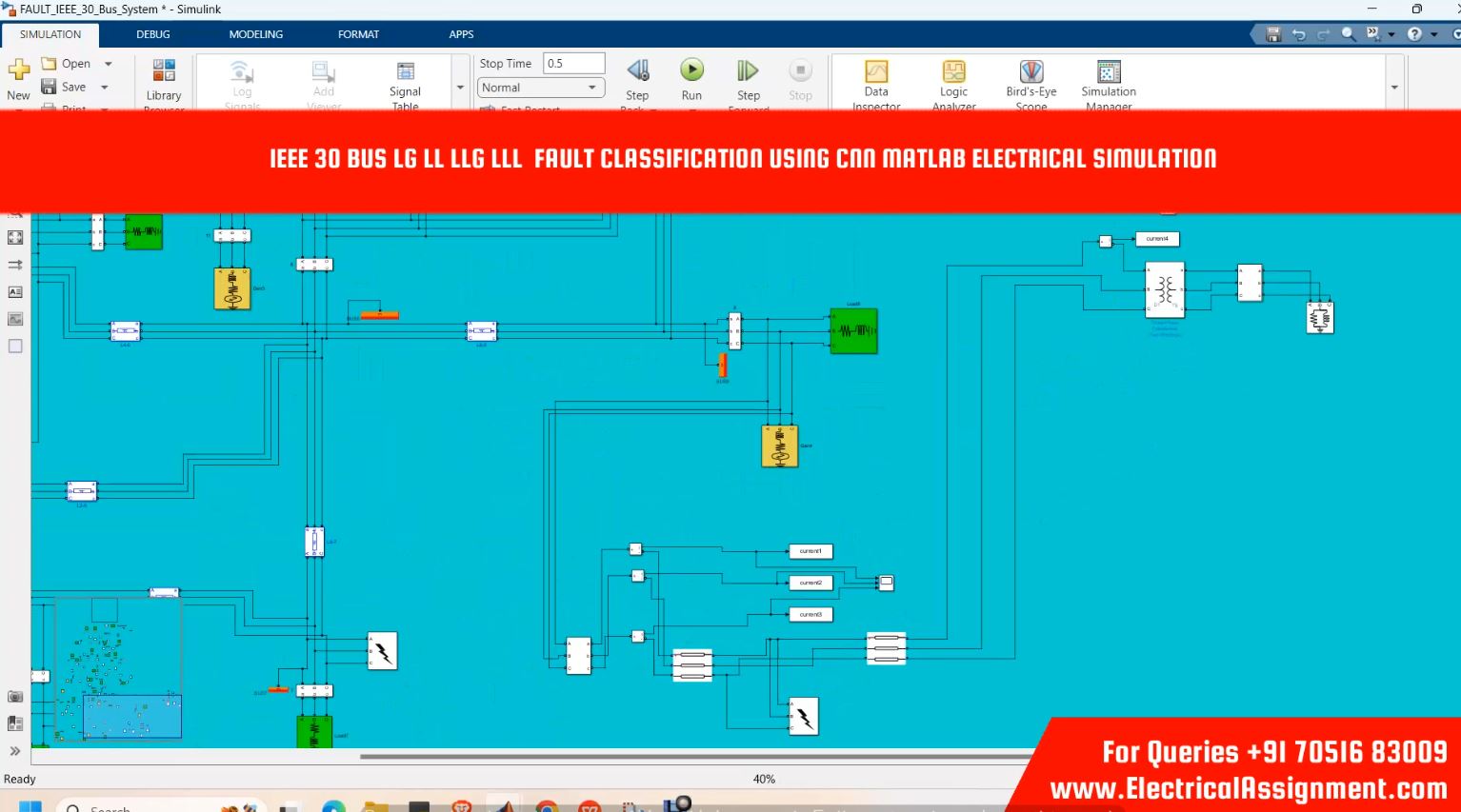 IEEE 30 Bus Lg Ll Llg Lll Fault Classification Using CNN MATLAB Electrical Simulation simulation project image