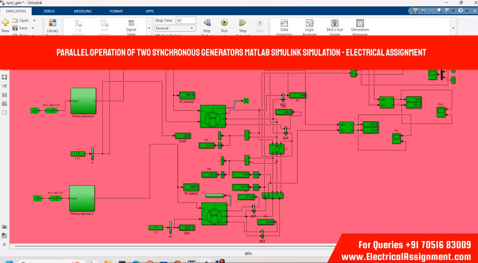 Parallel operation of two synchronous generators MATLAB Simulink simulation - simulation project image
