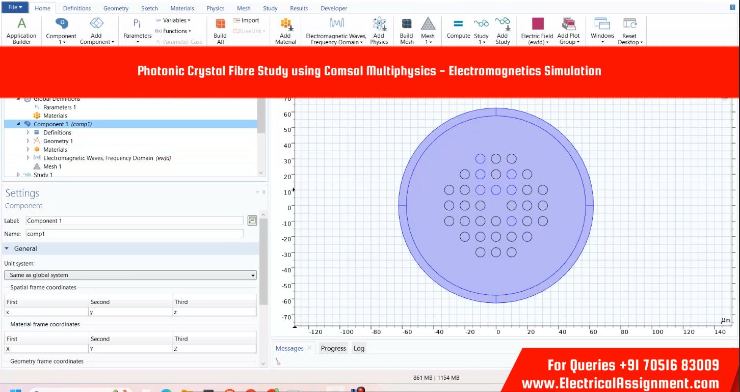 Photonic Crystal Fibre Study using COMSOL Multiphysics - Electromagnetics Simulation simulation project image
