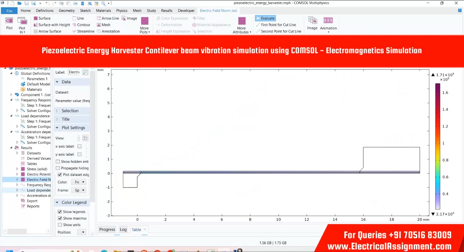 Piezoelectric Energy Harvester Cantilever beam vibration simulation using COMSOL - Electromagnetics Simulation simulation project image