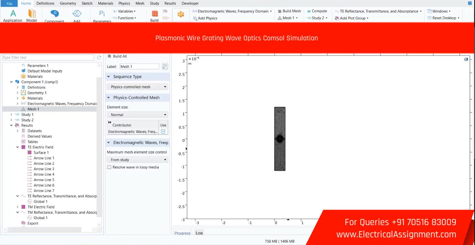 Plasmonic Wire Grating Wave Optics COMSOL Simulation simulation project image