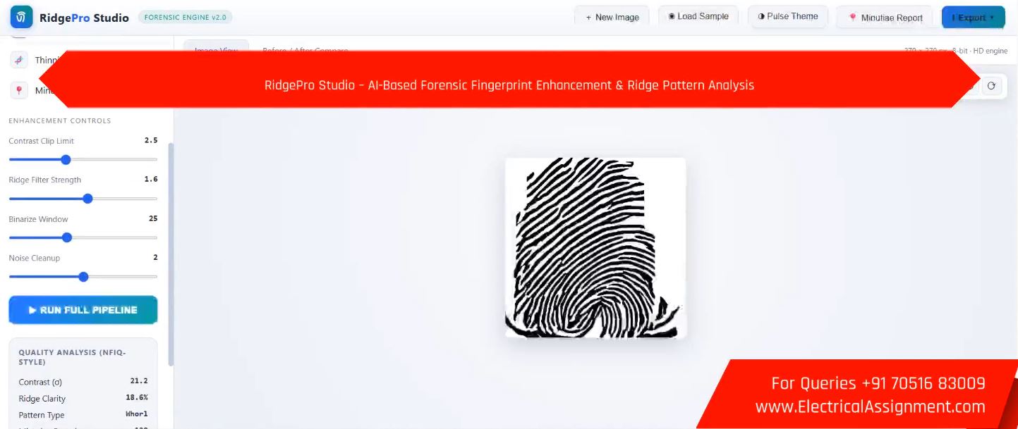 RidgePro Studio - AI-Based Forensic Fingerprint Enhancement & Ridge Pattern Analysis simulation project image