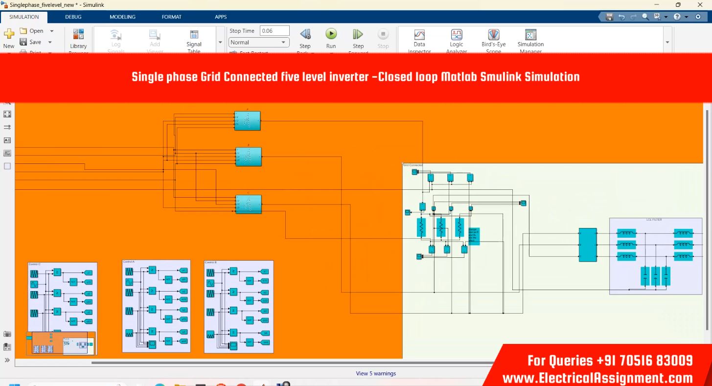 Single phase Grid Connected five level inverter -Closed loop MATLAB Smulink Simulation simulation project image