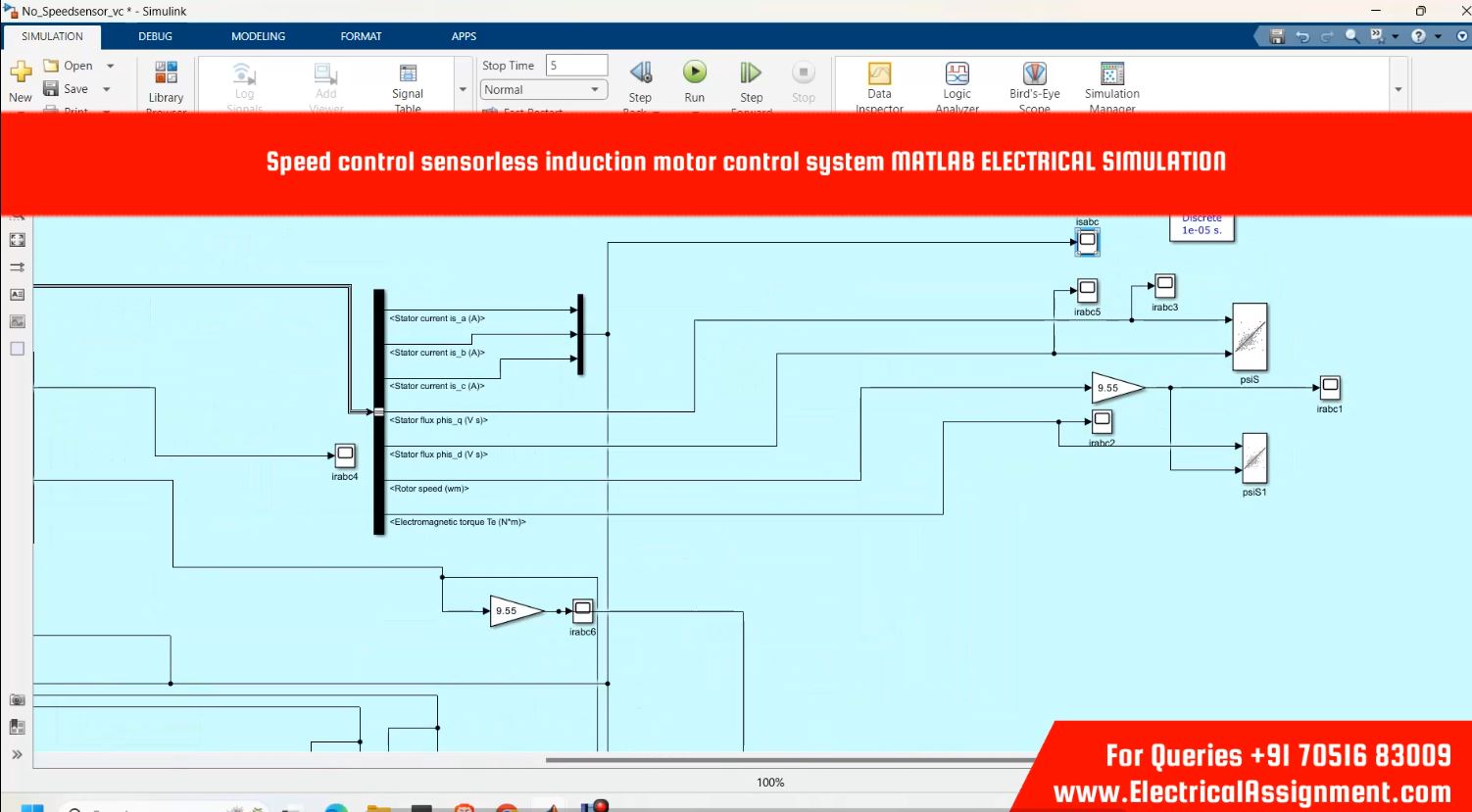 Speed control sensorless induction motor control system MATLAB ELECTRICAL SIMULATION simulation project image