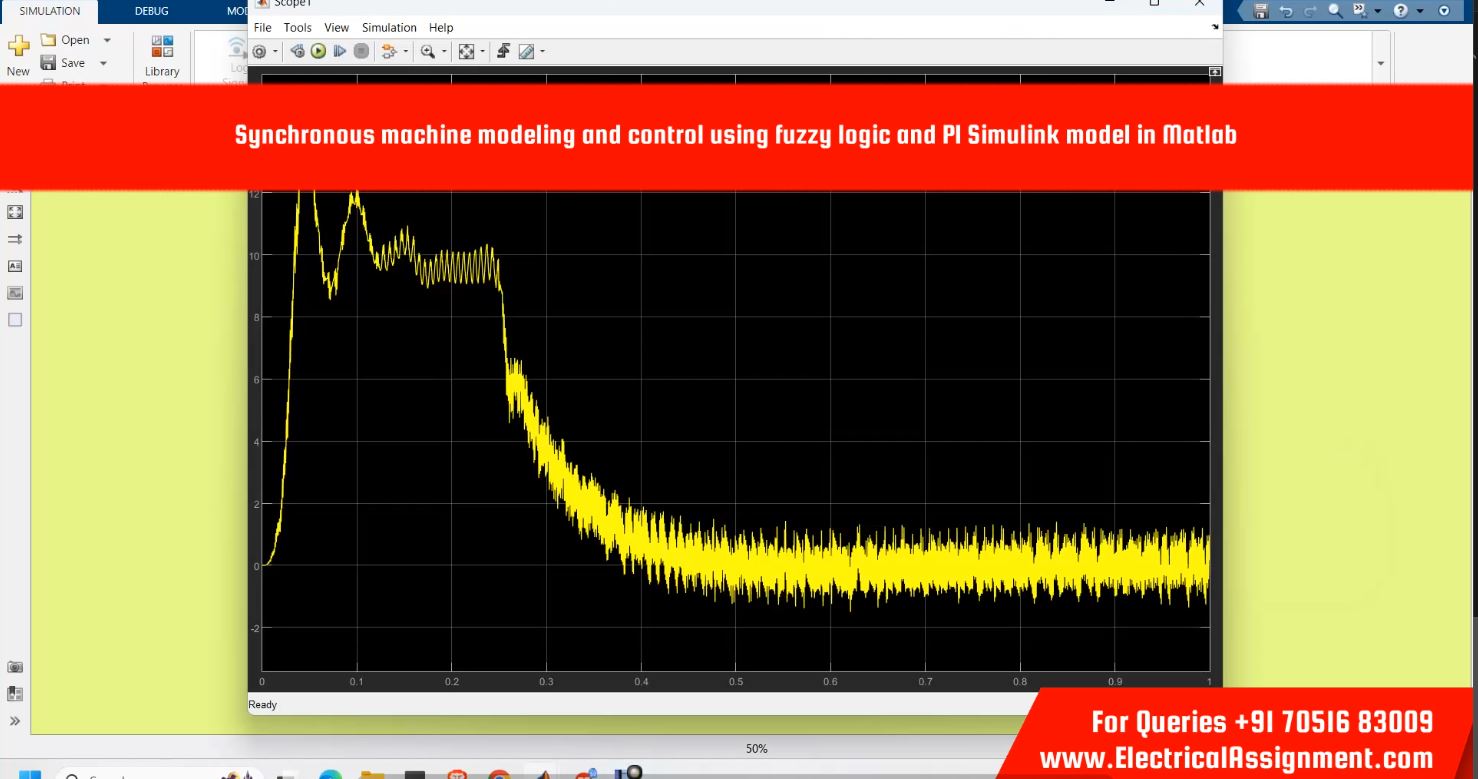 Synchronous machine modeling and control using fuzzy logic and PI Simulink model in MATLAB simulation project image