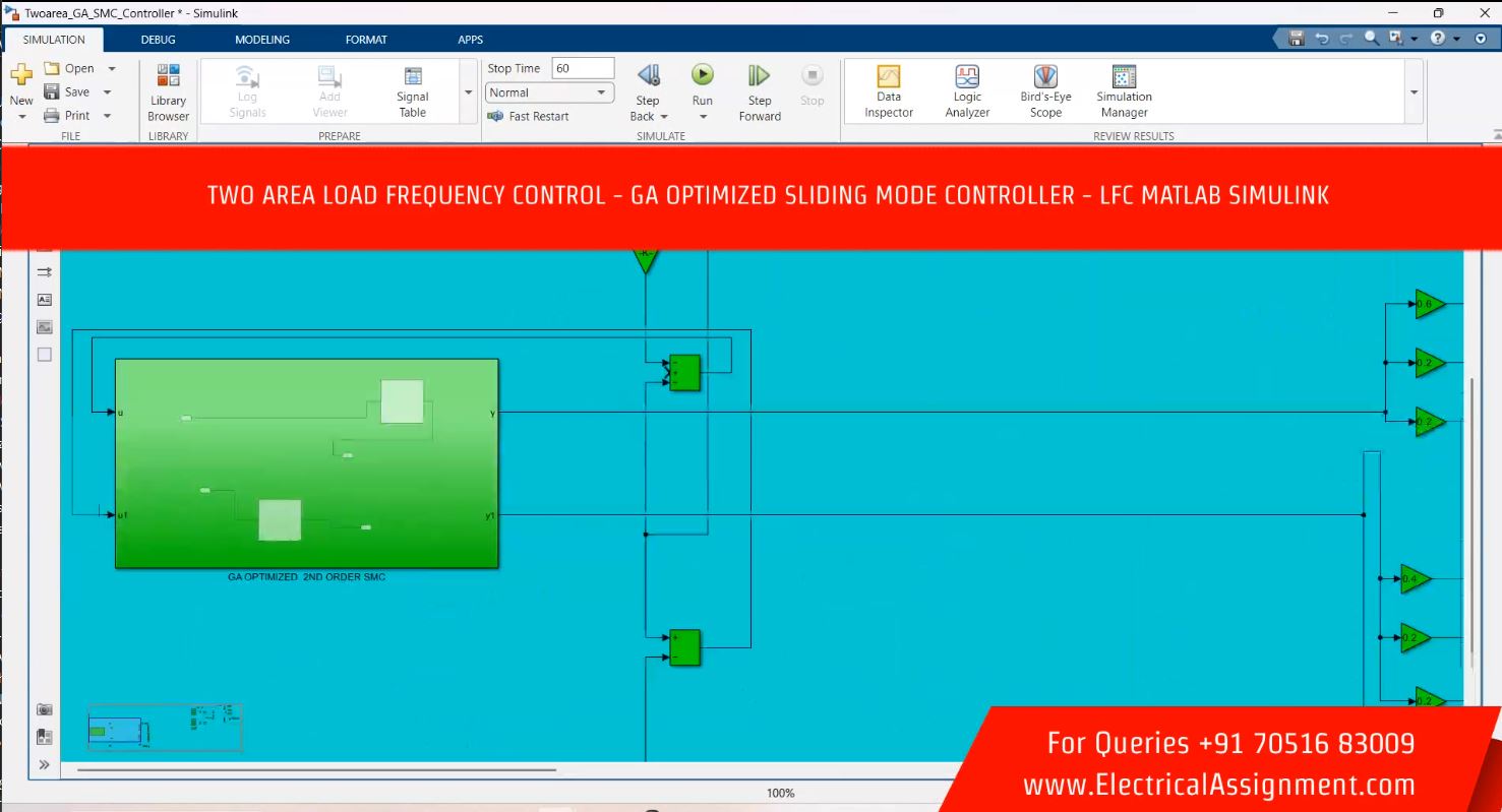 Two Area Load Frequency Control - Ga Optimized Sliding Mode Controller - Lfc MATLAB Simulink simulation project image