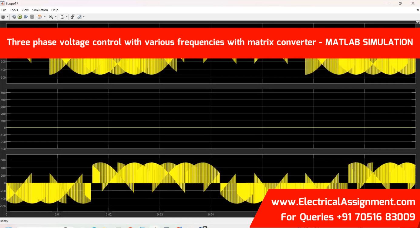 Three phase voltage control with various frequencies with matrix converter - MATLAB SIMULATION simulation project image