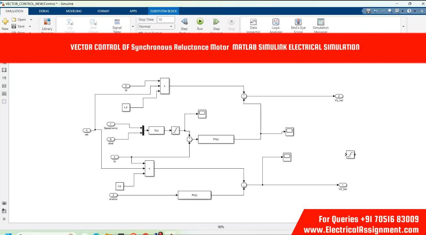 VECTOR CONTROL OF Synchronous Reluctance Motor MATLAB SIMULINK ELECTRICAL SIMULATION simulation project image
