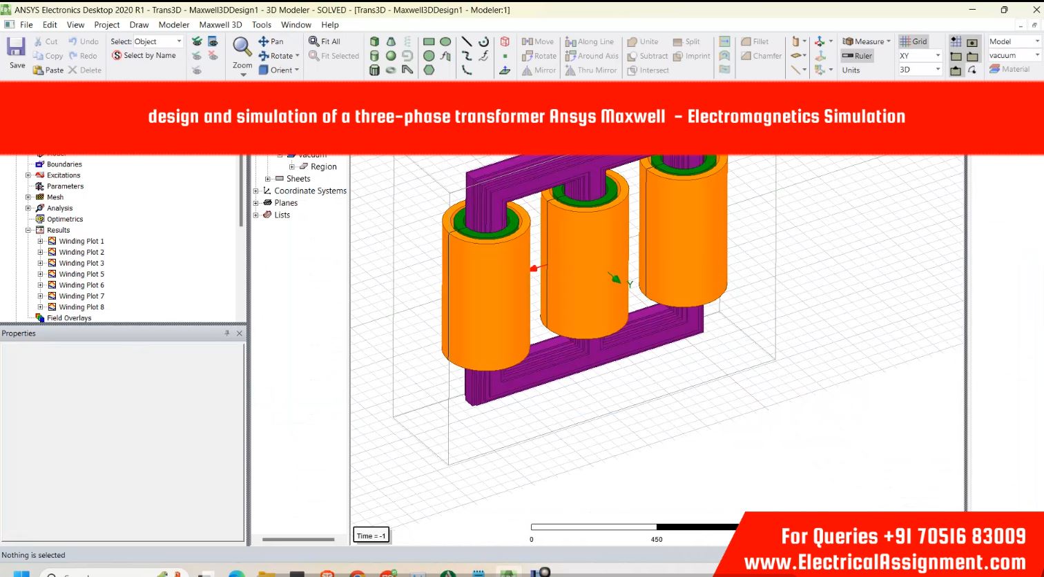 design and simulation of a three-phase transformer ANSYS Maxwell - Electromagnetics Simulation simulation project image